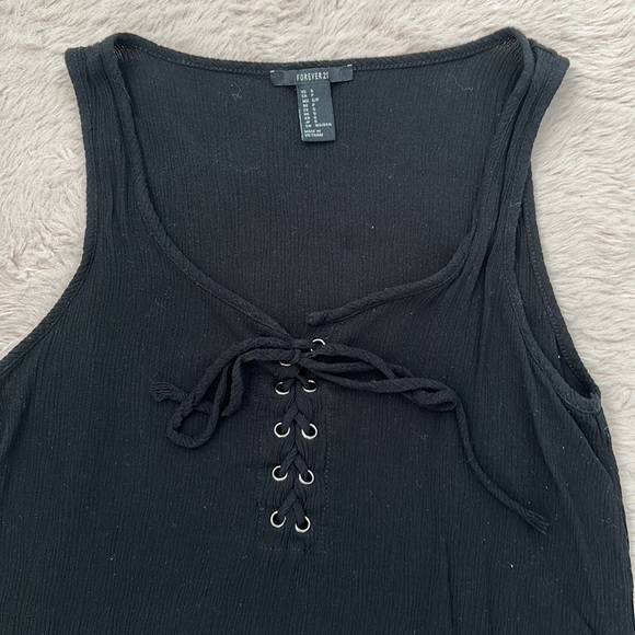 3 for $30 - EUC Black forever 21 crepe lace up tank top - Picture 3 of 5